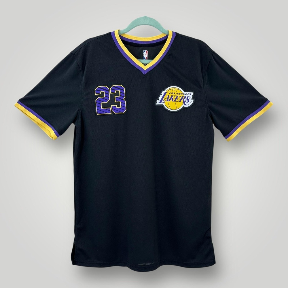 Los Angeles Lakers Shirt Mens Medium Black Yellow NBA Basketball LeBron James 23 - Picture 2 of 8